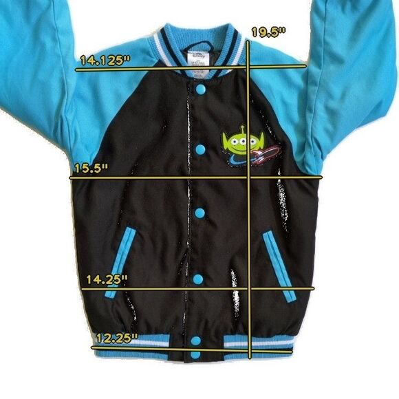 Disney Toy Story Buzz Lightyear Alien Varsity Bomber Jacket Kids 5/6 Insulated - Picture 7 of 8